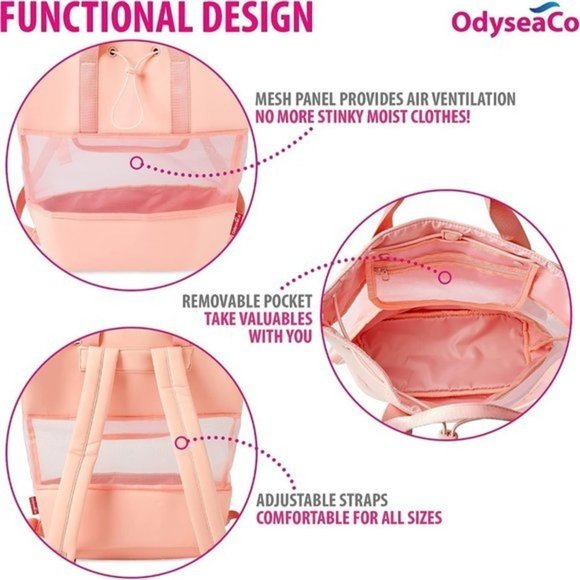 Women Pink Waterproof Neoprene Drawstring Lightweight Beach Backpack‎ main image 5